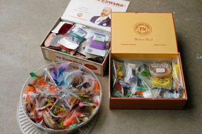 Lot of Vintage Fly Fishing Tying Materials, Feathers, Wool Yarn, Herter's