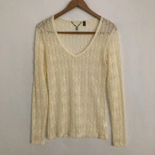 BKE Boutique Lace Sheer Blouse Womens Size Small Floral Boho Cottage Top Shirt