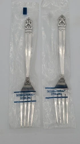 Two (2) International Royal Danish Sterling Silver Forks 7" 112 Grams Set #1 NIB