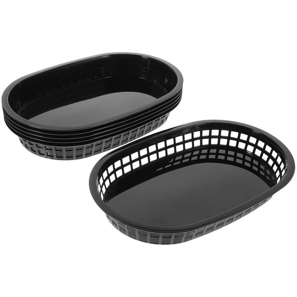 Cestini Patatine Snack Hamburger 60 Cestini Ovali In Plastica Nera Per