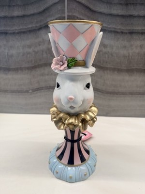 Tophat & Tail Mad Hatter Rabbit Pedestal Candle Holder 12'' high Easter Bunny