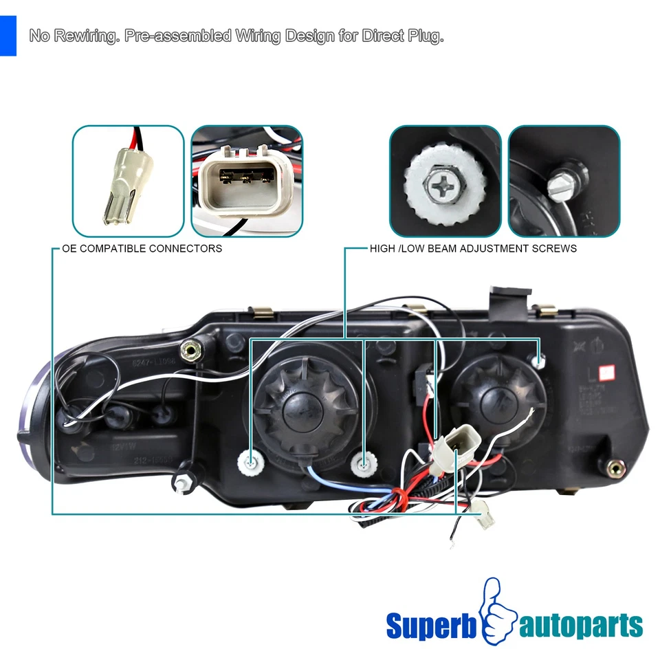 Fits 1997-2000 Sebring/Avenger LED Halo Projector Headlights Lamps Replacement Foto 4 de 4