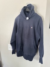 Vintage 1990s Champion Reverse Weave Faded Navy Blue Hoodie - Thrashed Look