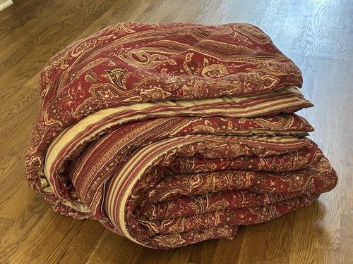 Vtg RALPH LAUREN Remington Red Paisley & Striped Comforter Reversible FULL QUEEN - Picture 2 of 7