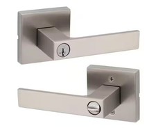 Kwikset Singapore Square Satin Nickel Keyed Entry Handle w/ SmartKey Security