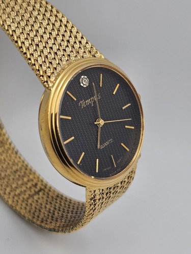Vintage 90s Tempus Diamond Quartz Goldtone Milanese Bracelet Men Analog Watch - Picture 19 of 22