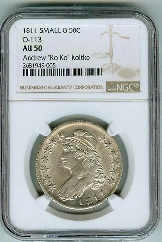 Lustrous 1811 Small 8 O-113, Rarity 5 Bust Half Dollar NGC 50 Pedigree:Andrew Ko