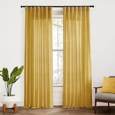 Mustard Yellow Sheer Curtains 84 Inches Long for Spring Living Room 2 Panels Set