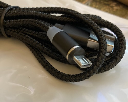 Câble de charge 3 en 1 6 pieds, iPhone, USB-C et Micro-USB. Expédié des États-Unis. - Photo 3 sur 9