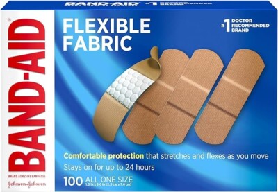 100 Johnson & Johnson Flexible Fabric Assorted Band-Aids Band-Aids 100/box...