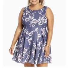 Torrid Purple Mesh Floral Sleeveless Pleated Skater Dress Size 18
