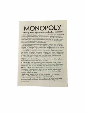 1999 Monopoly 65th Anniversary Board Game Instruction Manual Only CB Replacement