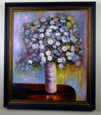 Asters Claude Monet Oil Painting Reproduction, Framed 20x24in flowers in vase
