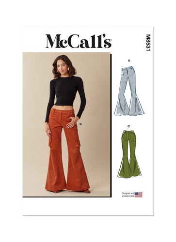Pantalones de mezclilla acampanados McCALL's Pattern M8531 Misses/Mujeres bolsillos 8-16/18-26 - Imagen 2 de 9