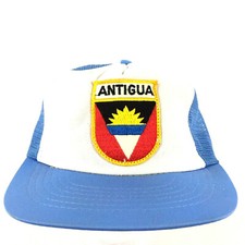Vtg Antigua Flag Crest Patch Hat Logo Mesh Foam Snap Back Trucker Baseball Cap