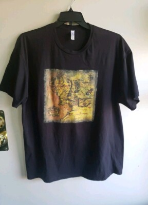 The Lord Of The Rings 3x Middle Earth Map  Adult T-Shirt Zuni Black 