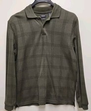 Arrow Classic Fit Dark Gray Green Check Collared LS Polo Shirt Size M Men's