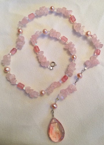 Rose Quartz Necklace Pink Pearls 