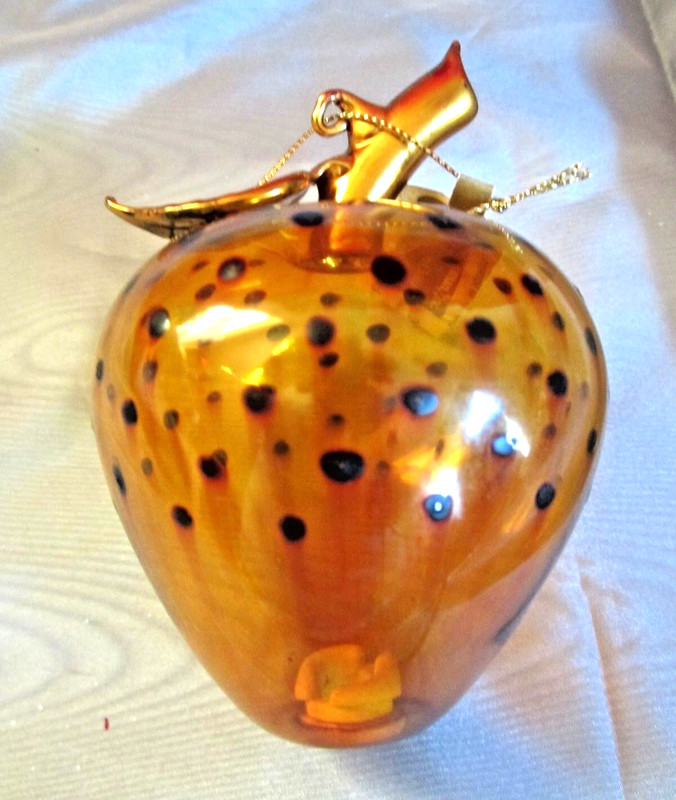 Clear Glass 4" Golden Apple Ornament Tree Light up Teacher Gift Christmas