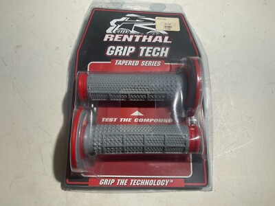 Renthal Dual Layer Grip Tech Rubber Tapered Diamond/Waffle Grips G163 - Red/Gray