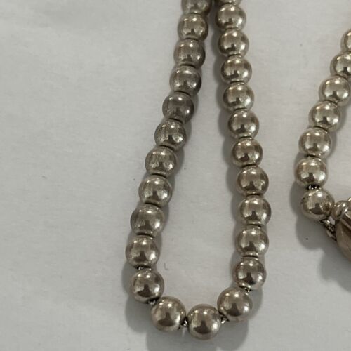 Vintage Sterling Silver 6.3mm Bead Ball Necklace 16.5 ” Signed 925, 25 Grams-(U) - Picture 6 of 12