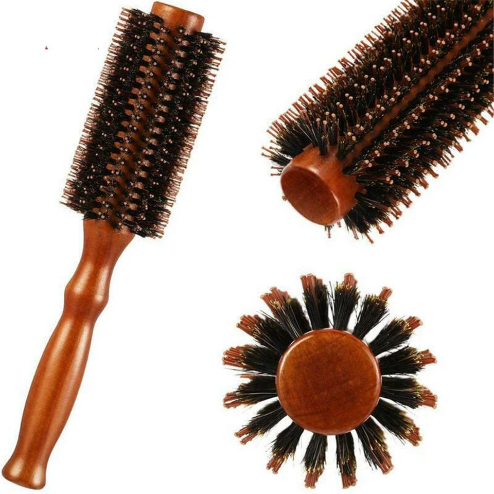 S/M/L Lady Boar Bristle Round Brush Round Hair Brush Wooden Handle Styling Brush
