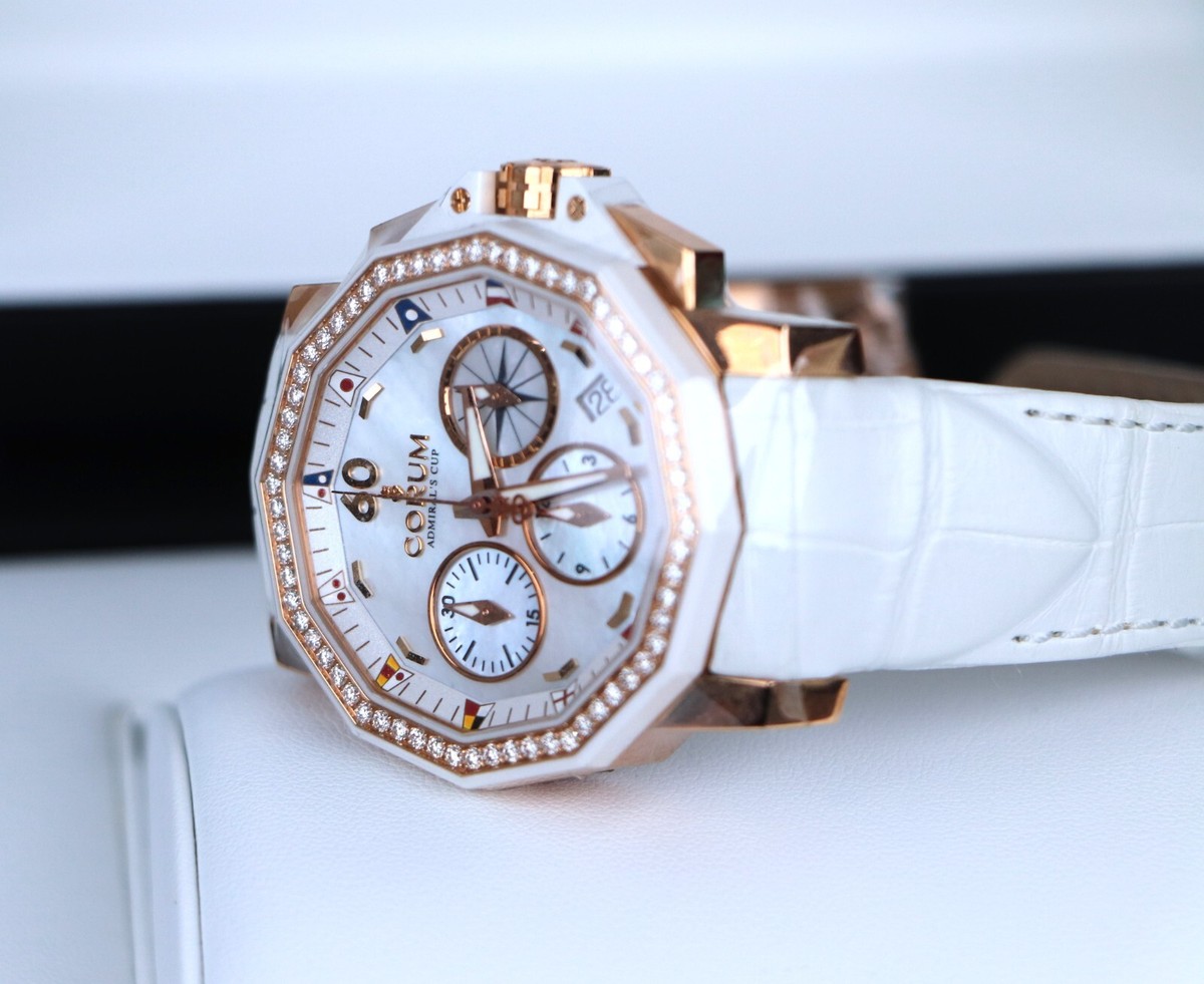NEW Corum Admiral's Cup 18k Rose Gold Diamond Bezel 40mm MOP Watch