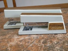 Vintage Swingline Stapler 767 & It's Smaller Friend Tan W/Wood Look Trim FREESHI