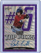 2019 Leaf Metal CORBIN CARROLL Top Picks Purple Wave Prismatic Auto RC 7/15