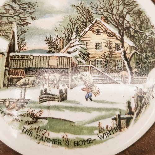 Vtg Set 4 Currier & Ives VG Winter Scenery Wood & Ceramic Tile Wall Plates Japan - Picture 9 of 15