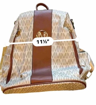 Marco M Monogram Backpack and Wristlet Set Beige Brown Gold Tone Hardware MARCO M KELLY Crossbody Bags Purses for Women Trendy Multi  main image 4