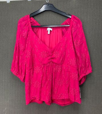 Sofia Jeans By Sofia Vergara Womens Plus Size XXXL Pink Embroidered Peasant Top