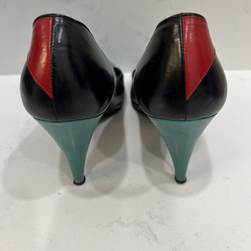 BRUNO MAGLI VTG 80s-90s Womens HEELS Pumps COLOR BLOCK LEATHER 3" CONE HEEL 7AA - Picture 9 of 21