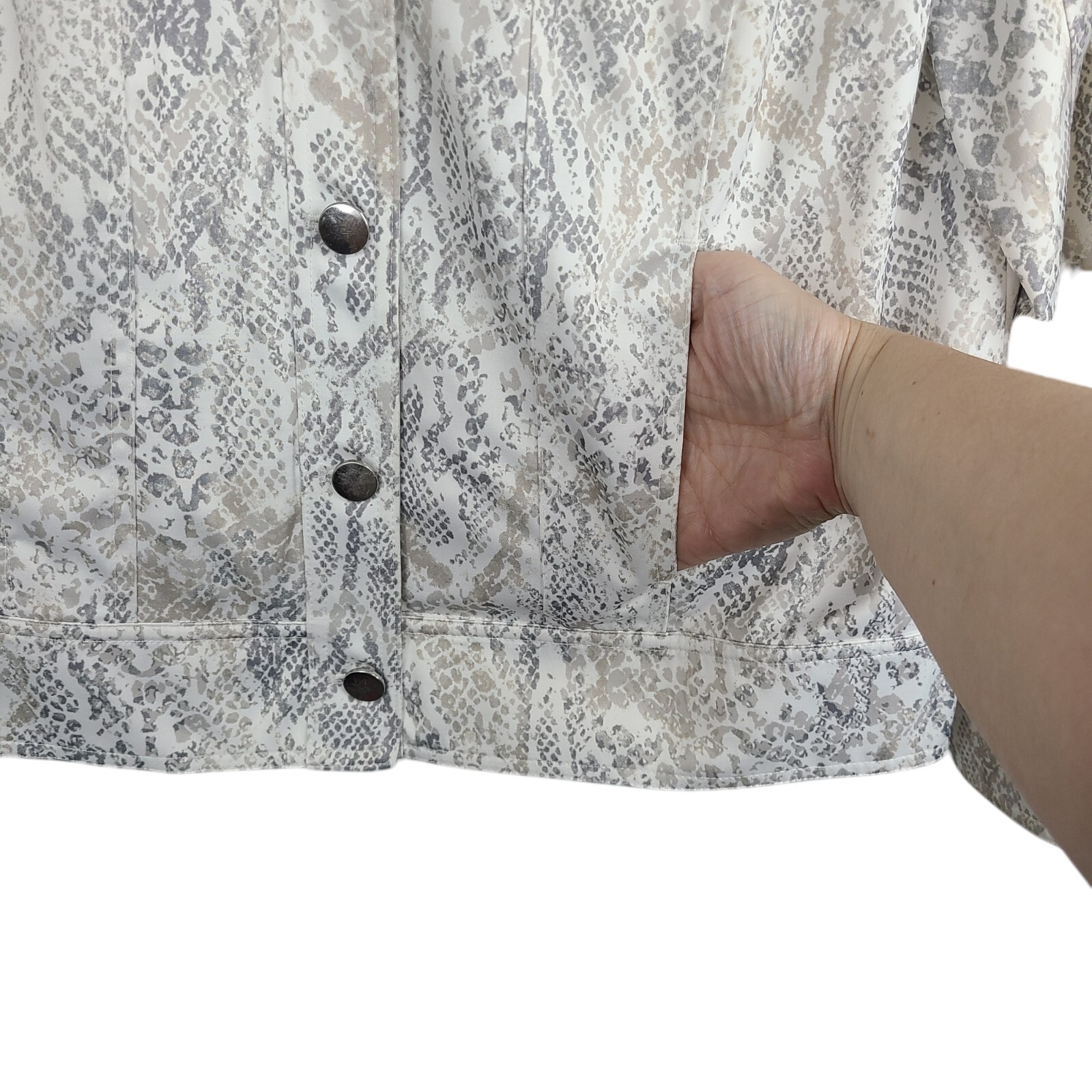 Chico's Python Print Satin Denim Jacket White/Gra… - image 5