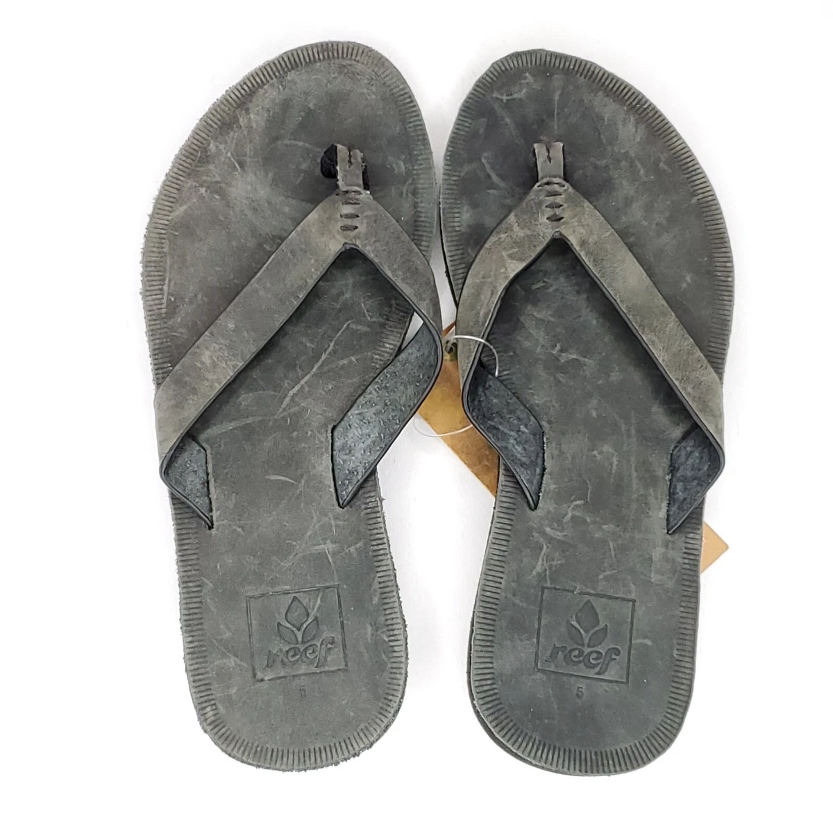NEW Reef Voyage LE Leather Thong Flip Flop Sandals Sz 5 Dark Gray