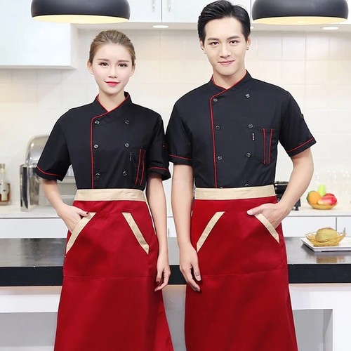 Men Women Chef Shirt Kitchen Short Sleeve Work Wear Catering Tops /Hat /Apron - Picture 7 of 20