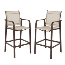 2pcs Wrought Iron Brown Frame Beige Cloth Surface Garden Bar Chair