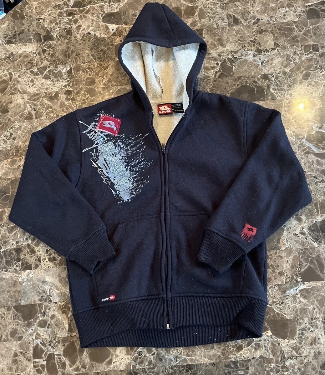 Vintage Y2K Tony Hawk Thrashed Skate Full Zip Sherpa Hoodie