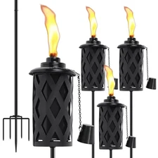 4 Pack Citronella Torches for Outside, 16 Oz Outdoor Garden Torches with 5-Pr...