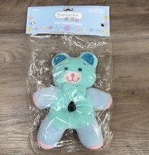 Vtg Terry Cloth Pastel Bear Plush Colorblock Jordache Squeak Rattle Baby Toy NEW