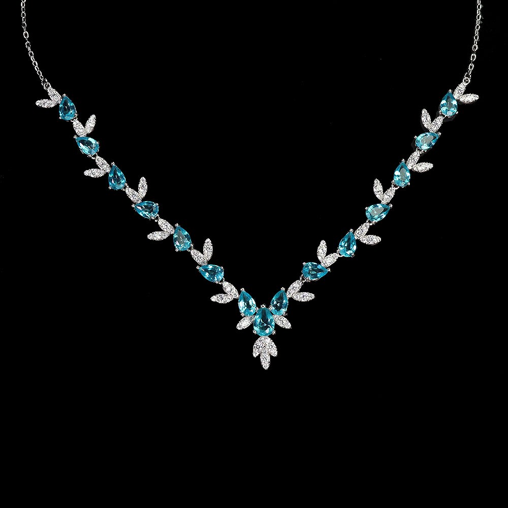 925 Sterling Silver Necklace Pear Paraiba Blue Topaz 7x5mm Gemstone Jewelry 16