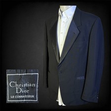 Vintage Christian Dior Tuxedo Jacket Blazer Mens 42R Solid Black Wool