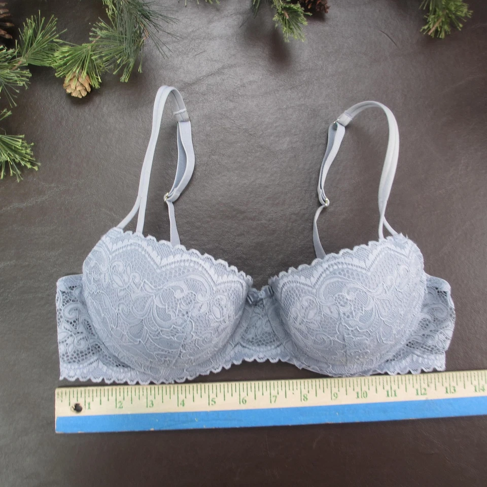 Бюстгальтер женский Gilligan & O'Malley 34B светло-синий кружевной балконет на косточках с подкладкой - Изображение 2 из 4