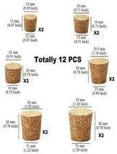 12 PCS Cork Bung Stopper Lid Top for Jars Jugs Terrariums Bottles 6 Sizes