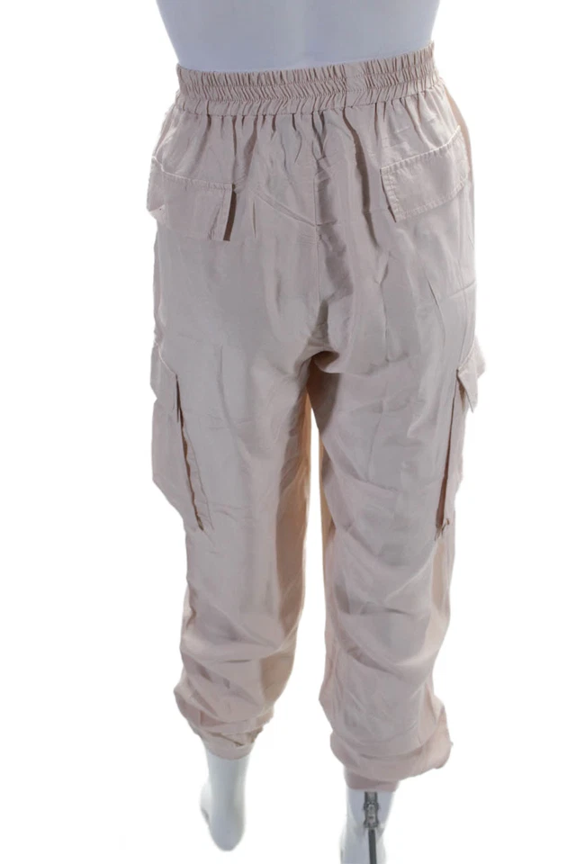 Calça Nicole Miller feminina perna reta punho tornozelo elástico cintura rosa tamanho P - Imagem 3 de 4