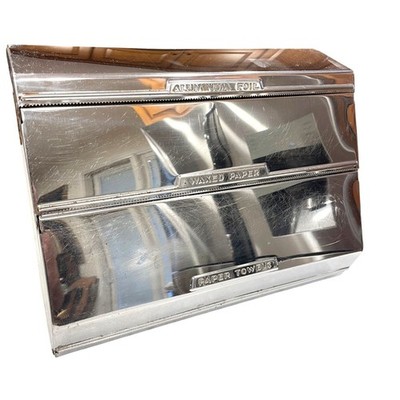 Vintage Chrome Metal Kitchen Dispenser Paper Towel Saran Wrap Aluminum Foil