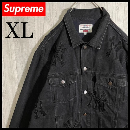 Veste en jean noir SUPREME Yankees Collaboration XL coton survêtement