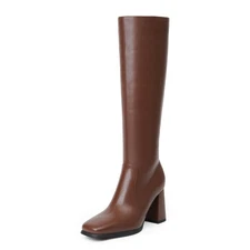 Modatope Brown Knee High Boots Women Chunky Heel Square Toe Tall Boots for Wo...