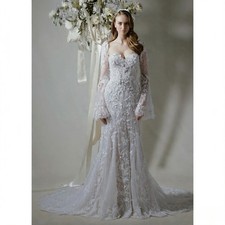 Romantic Sweetheart 3D Floral Lace Mermaid Wedding Dress Elegant Bride Gowns