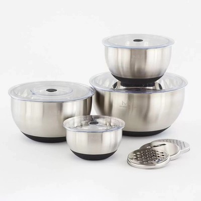 MIU Edelstahl Rührschüssel Set 11-teilig mit 3 Reibeaufsätzen luftdichte Deckel